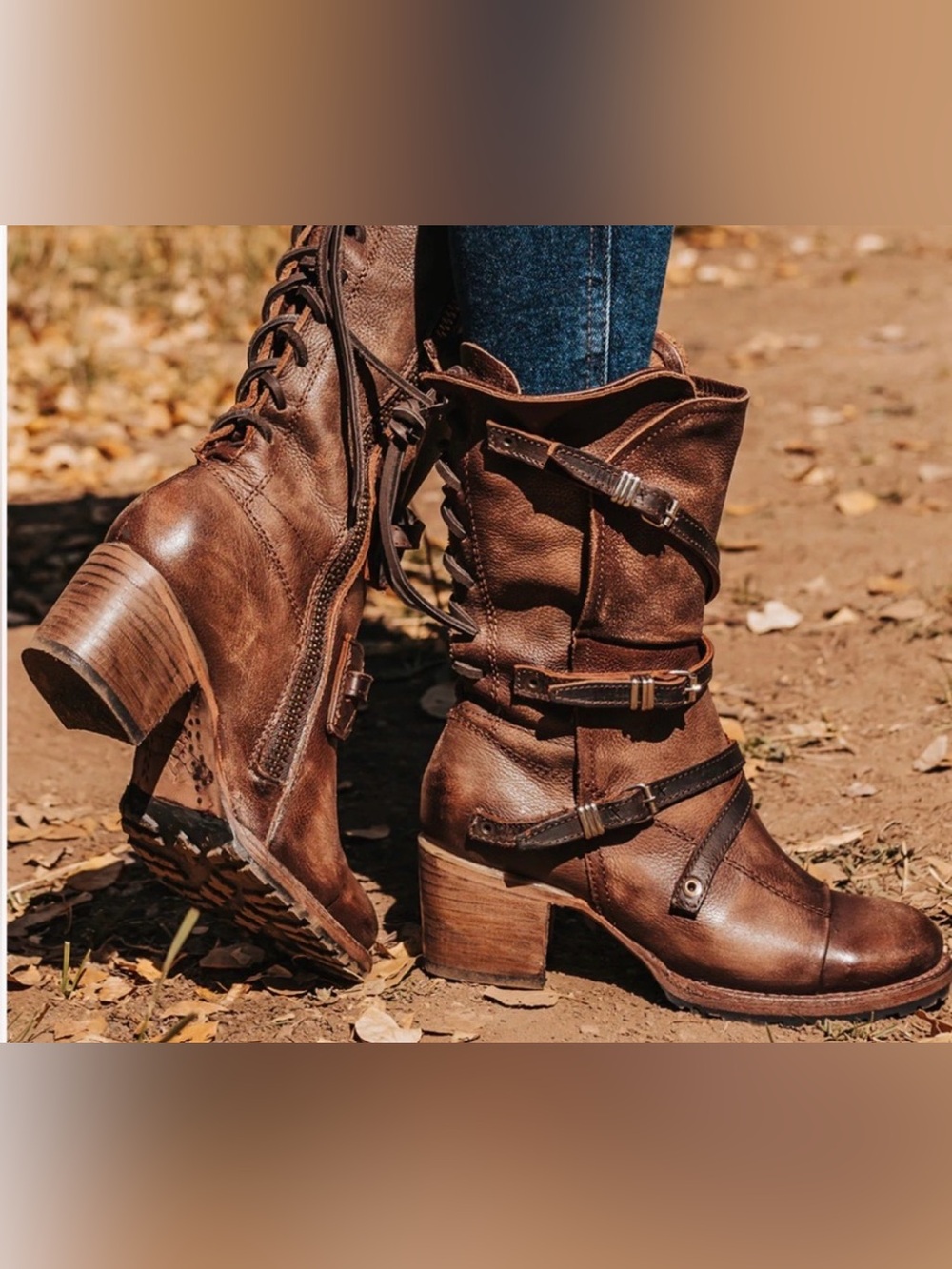 Freebird by Steven Brown Leather Lace-Up Western Ankle Boots Sz 10